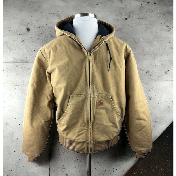 Carhartt Other - Carhartt J130 CML Tan Canvas Quilt Lined Hooded Work Jacket Men's Size Small